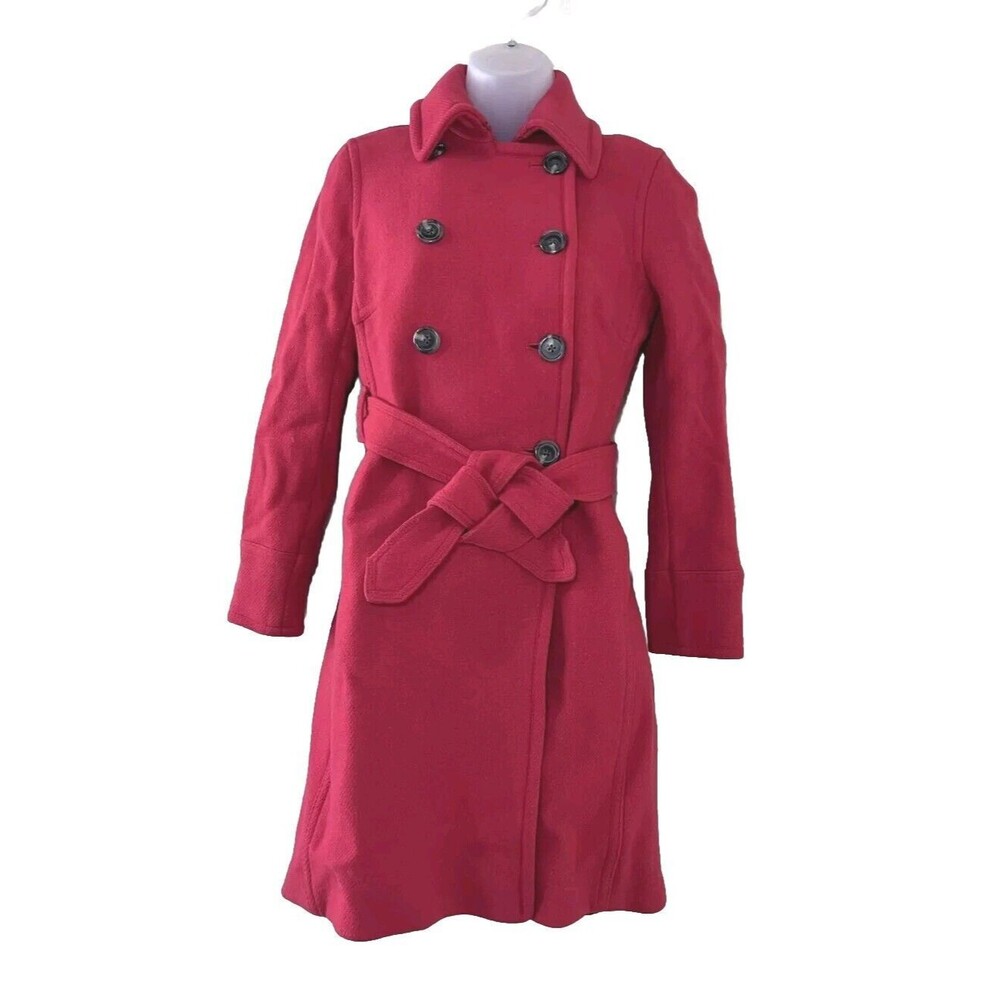 J. Crew Womens Winter Coat Red Wool Blend Double Breasted XS